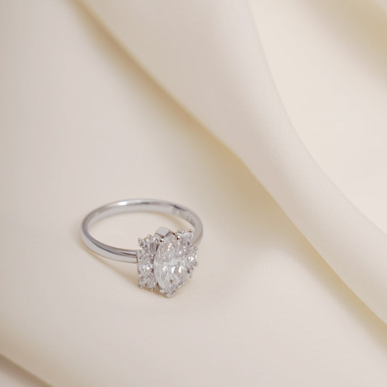 2.0 CT Marquise Cluster Moissanite Engagement Ring