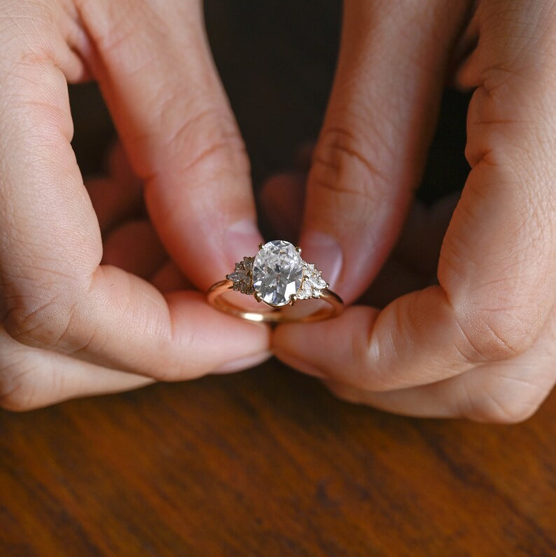 2.0 CT Oval Cluster Moissanite Engagement Ring