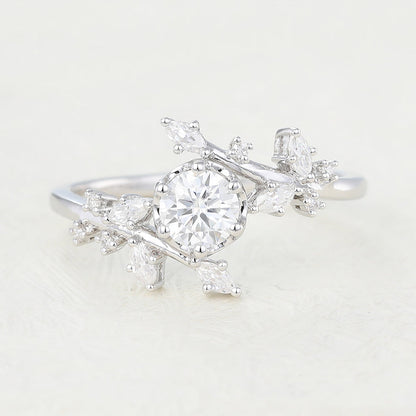 0.41 CT Round Shaped Moissanite Engagement Ring In Swirl Pave Design