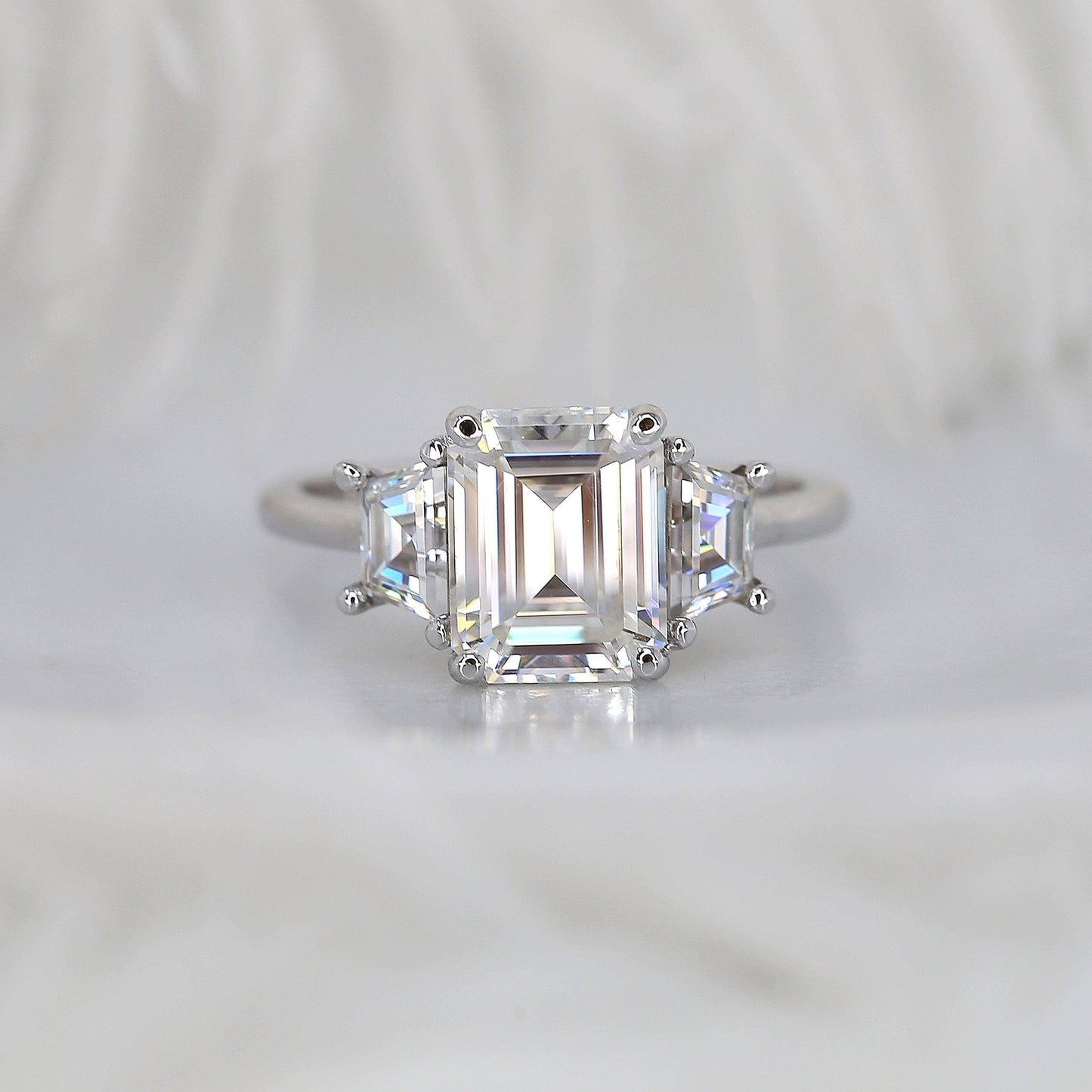 3.6 CT Emerald Three Stone Moissanite Engagement Ring
