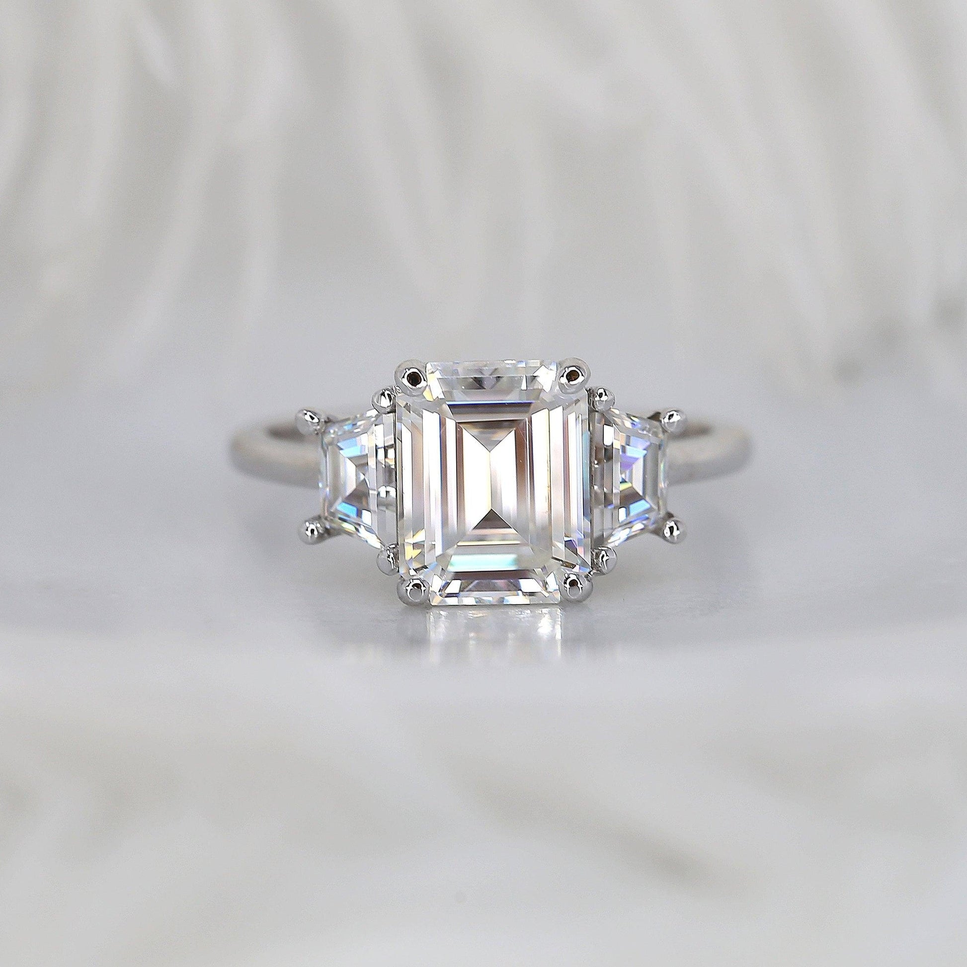 3.6 CT Emerald Three Stone Moissanite Engagement Ring