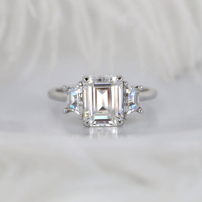 3.6 CT Emerald Three Stone Moissanite Engagement Ring