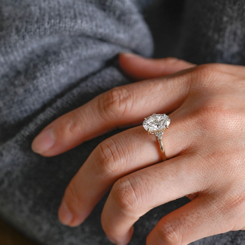 2.0 CT Oval Cluster Moissanite Engagement Ring