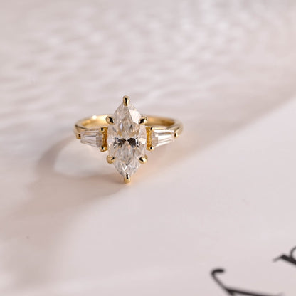 2.0 CT Marquise Three Stone Moissanite Engagement Ring