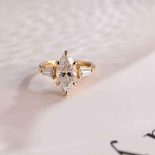 2.0 CT Marquise Three Stone Moissanite Engagement Ring