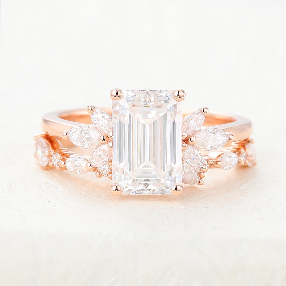 1.89 CT Emerald Cluster Moissanite Bridal Set