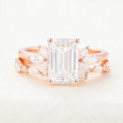1.89 CT Emerald Cluster Moissanite Bridal Set