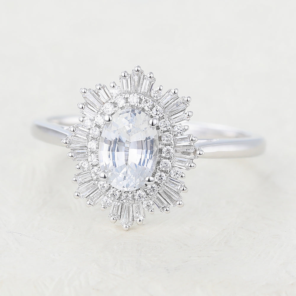 0.84 CT Oval Cluster Moissanite Engagement Ring