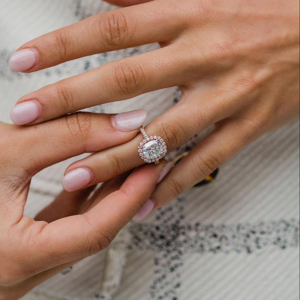 2.3 CT Cushion Halo & Pave Moissanite Engagement Ring