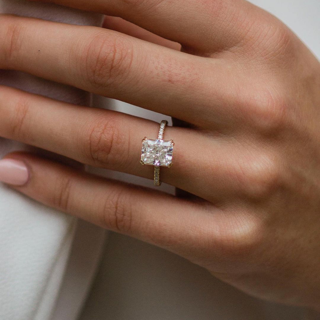 2.4 CT Radiant Hidden Halo & Pave Moissanite Engagement Ring