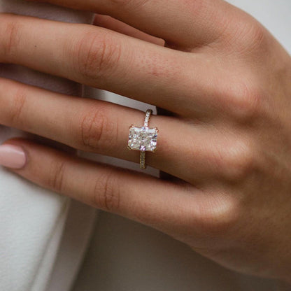 2.4 CT Radiant Hidden Halo & Pave Moissanite Engagement Ring