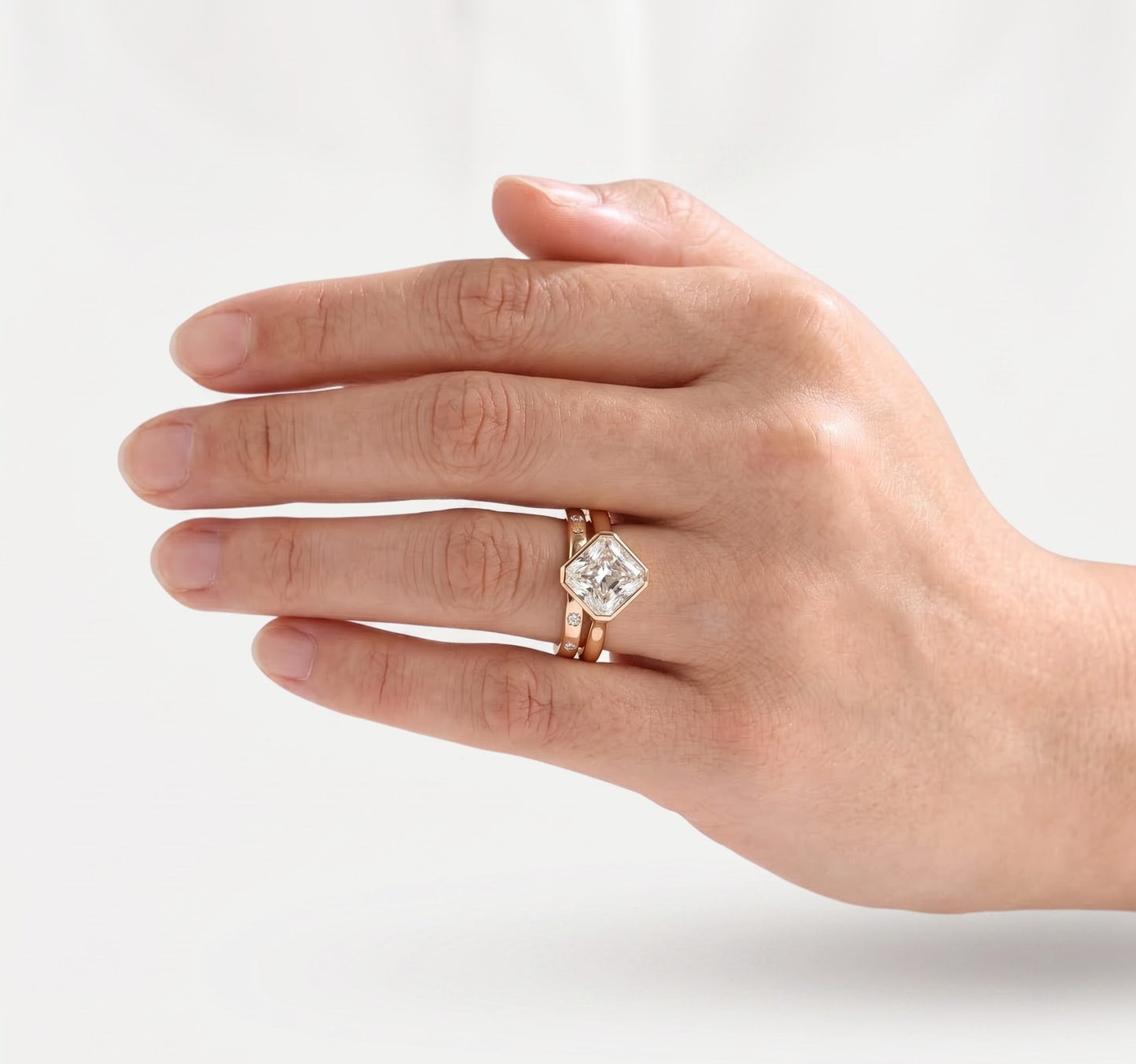 3.5 CT Princess Bezel Solitaire Moissanite Bridal Set