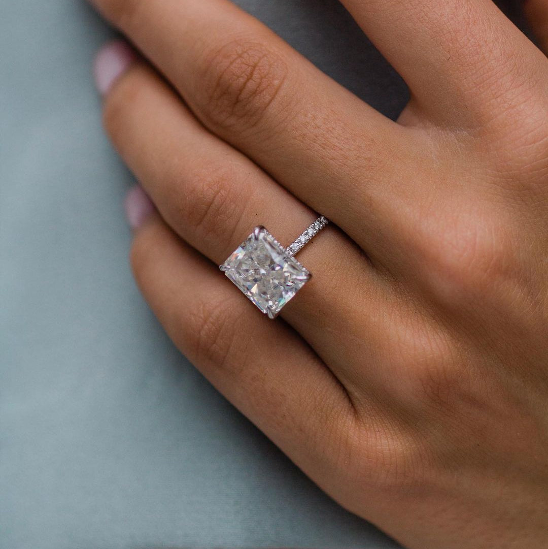 4.79 CT Radiant Hidden Halo & Pave Moissanite Engagement Ring