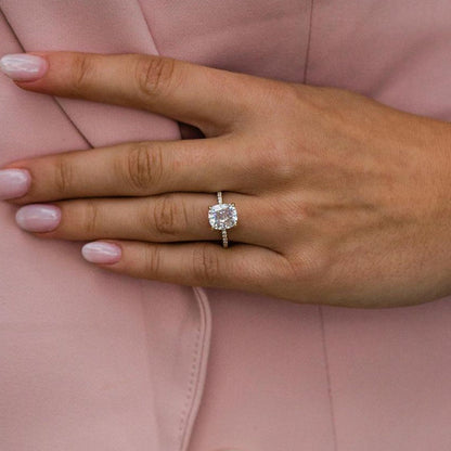 2.8 CT Cushion Hidden Halo & Pave Moissanite Engagement Ring