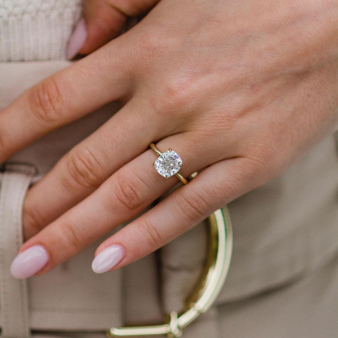 2.8 CT Cushion Solitaire Moissanite Engagement Ring