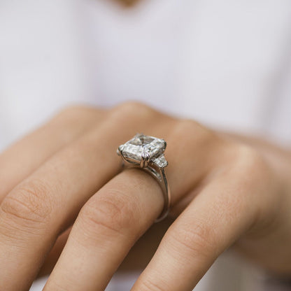 4.1 CT Asscher Three Stone Moissanite Engagement Ring
