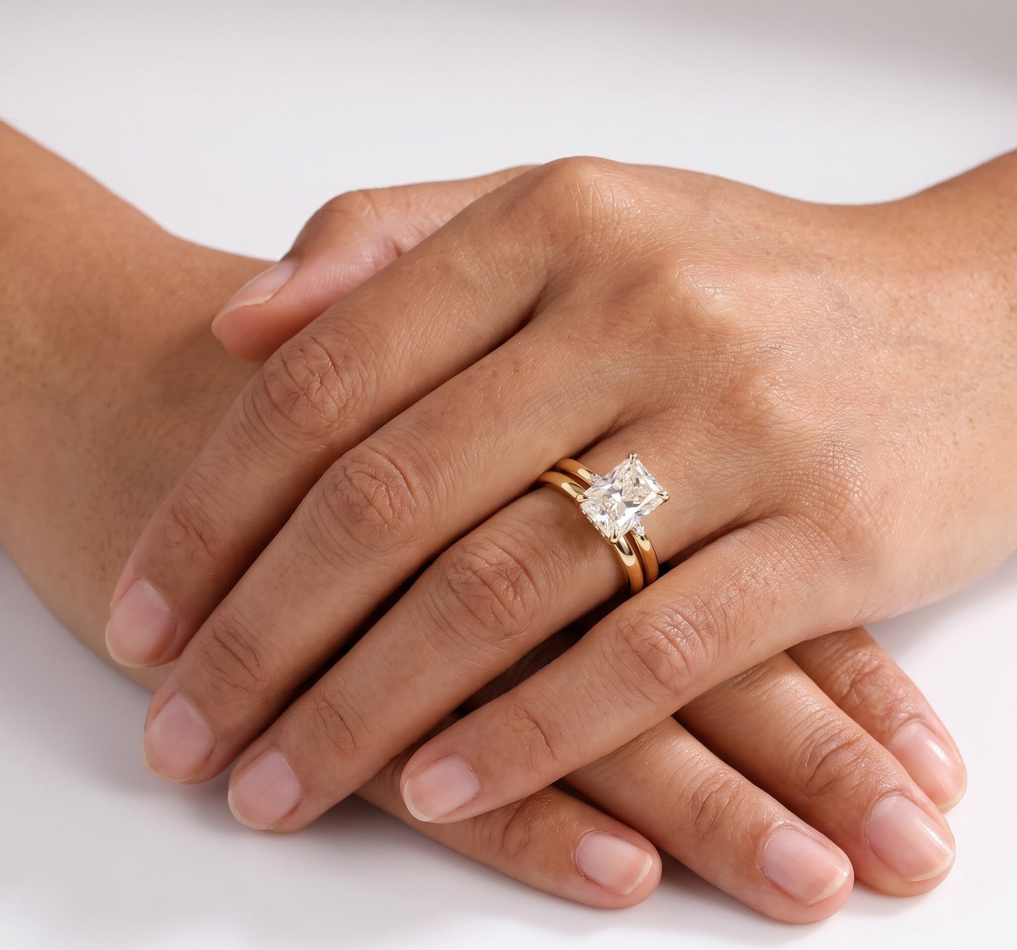 2 CT Radiant Hidden Halo & Pave Moissanite Bridal Set