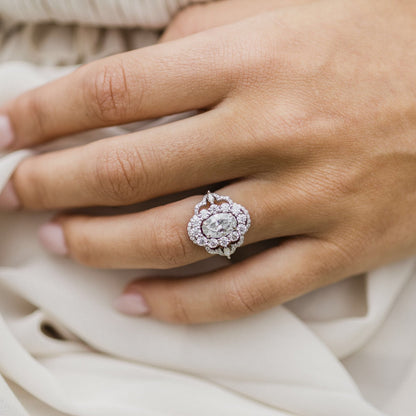 1.85 CT Oval Cluster Moissanite Engagement Ring
