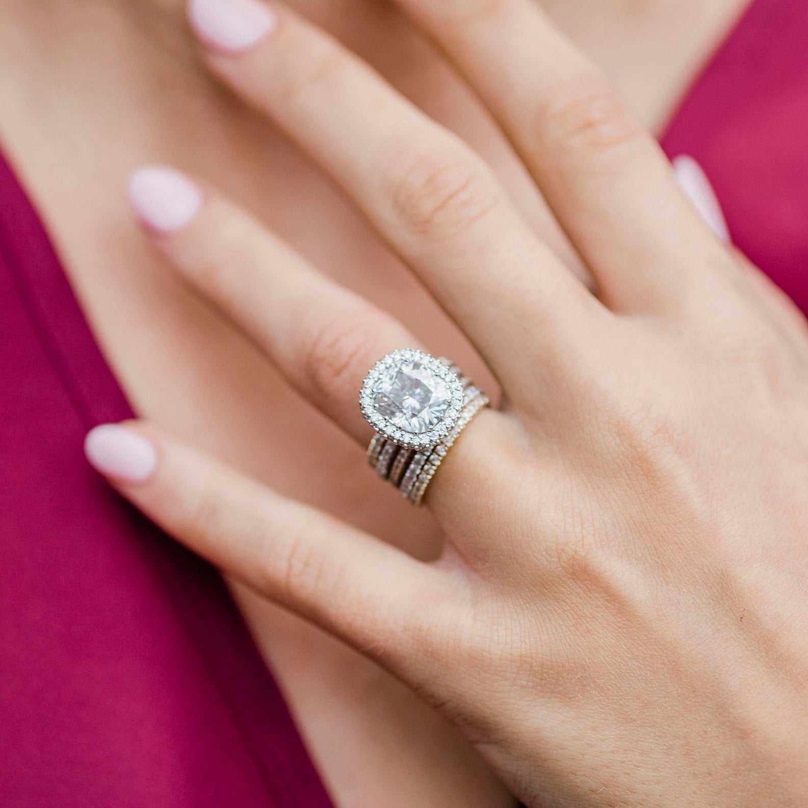3.6 CT Cushion Halo & Pave Moissanite Engagement Ring