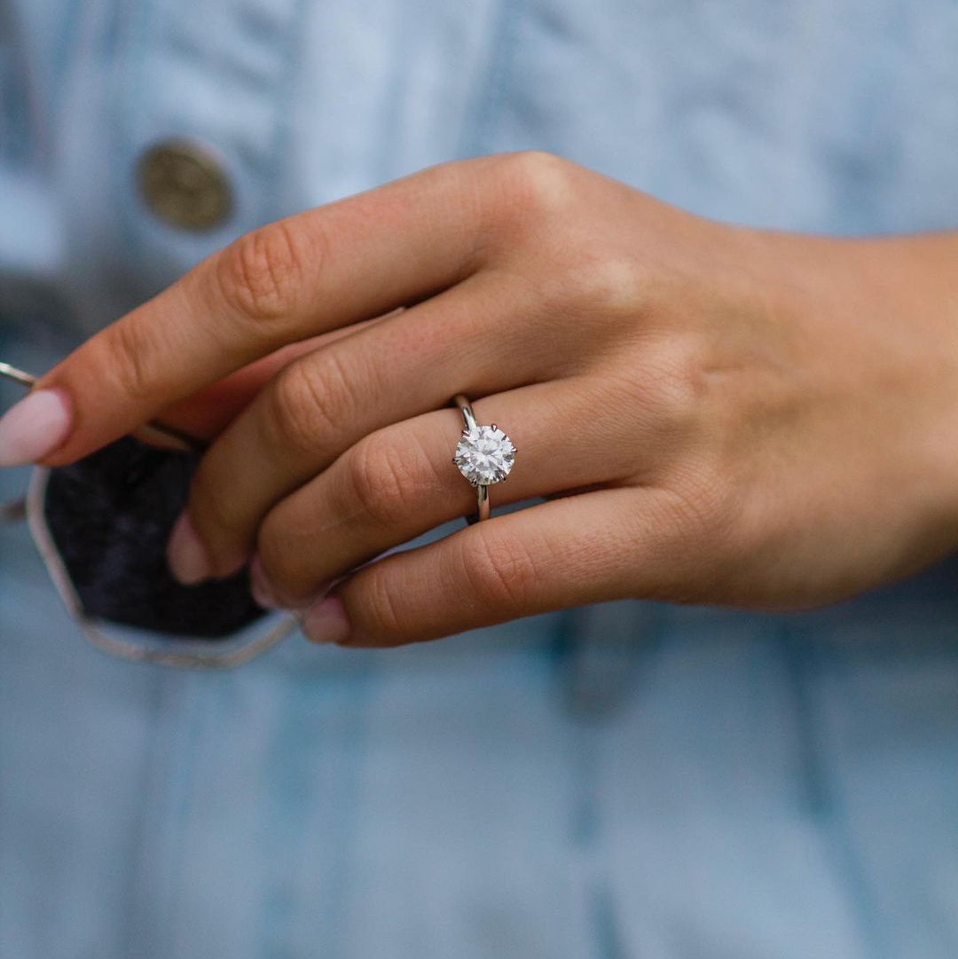 2.1 CT Round Dainty Pave Moissanite Engagement Ring