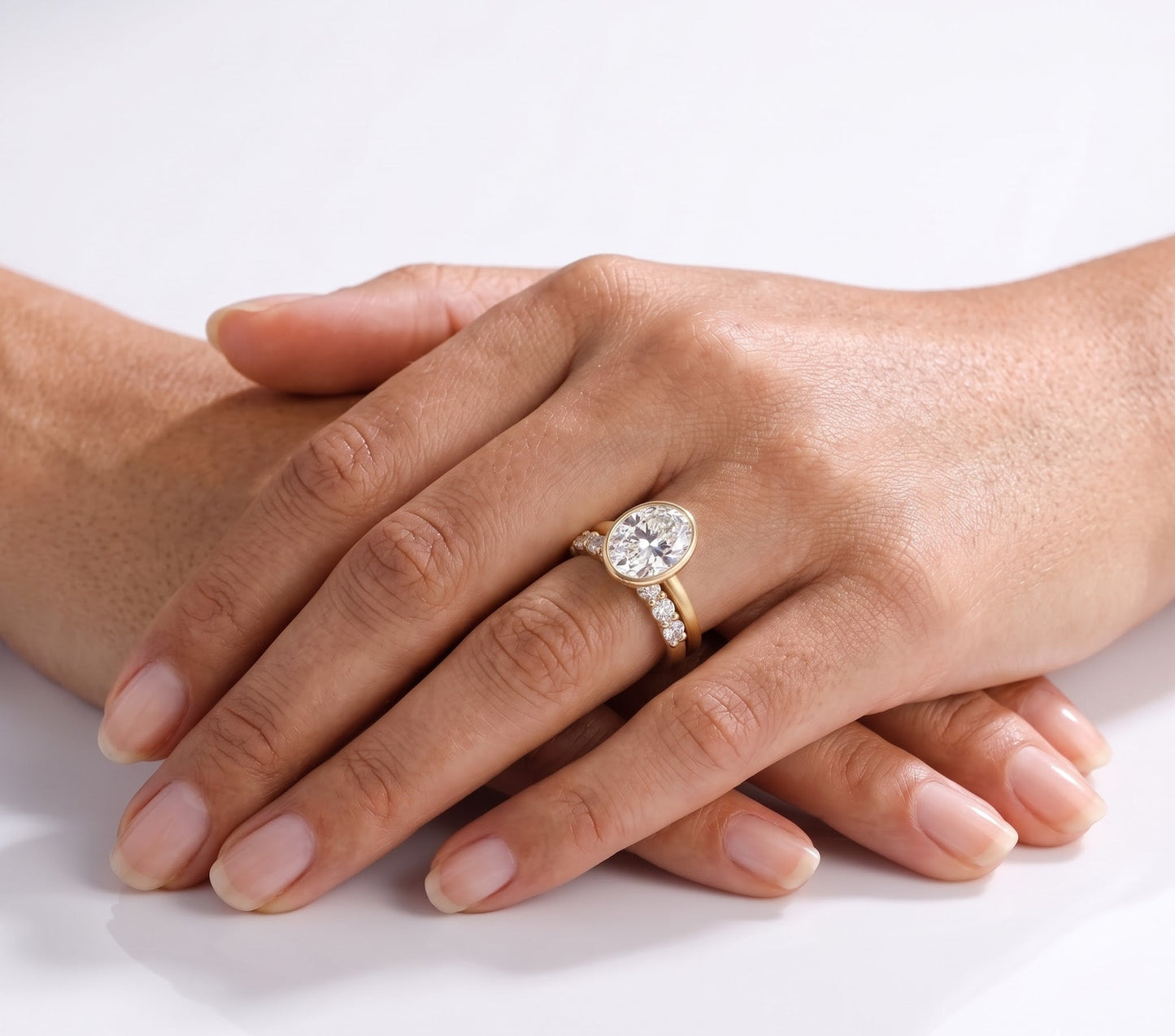 2 CT Oval Bezel Solitaire Moissanite Bridal Set