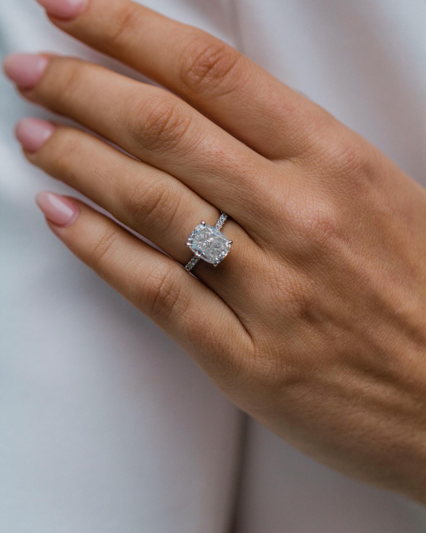 3.2 CT Cushion Hidden Halo & Pave Moissanite Engagement Ring