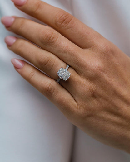 3.2 CT Cushion Hidden Halo & Pave Moissanite Engagement Ring