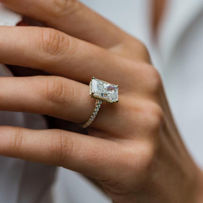 4.8 CT Radiant Hidden Halo & Pave Moissanite Engagement Ring