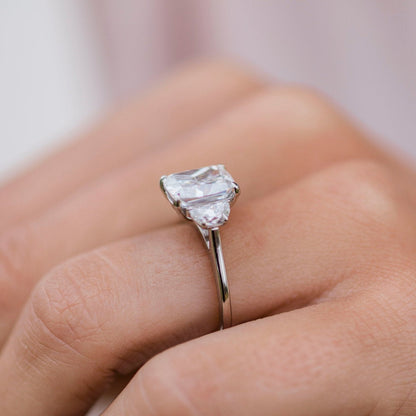 2.5 CT Elongated Cushion Three Stone Moissanite Engagement Ring