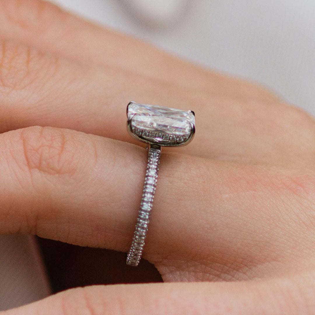 3 CT Radiant Hidden Halo & Pave Moissanite Engagement Ring