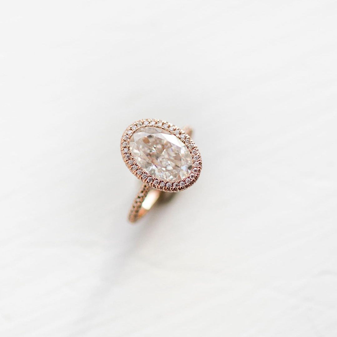 4 CT Oval Halo & Pave Moissanite Engagement Ring