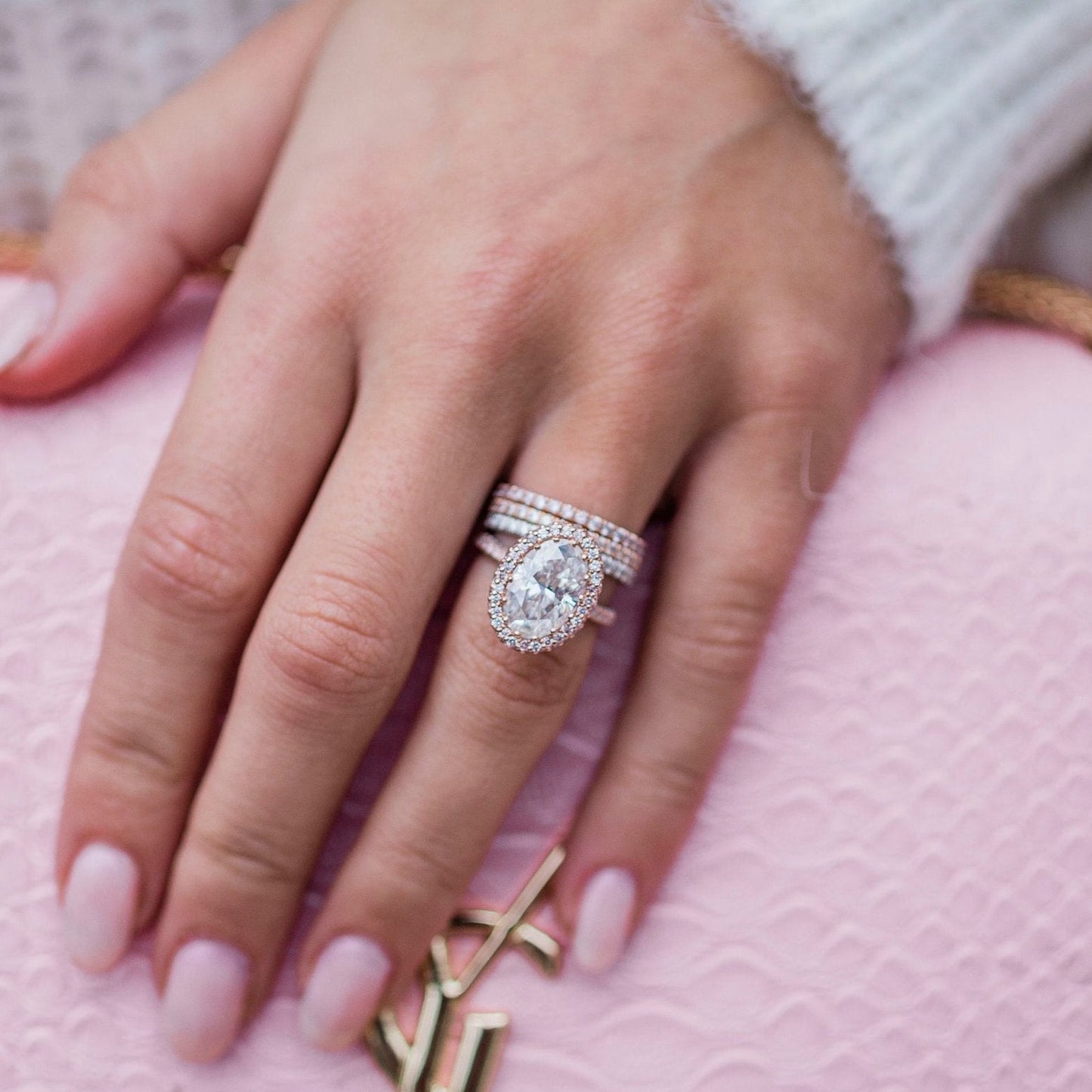 3.9 CT Oval Halo & Pave Moissanite Engagement Ring