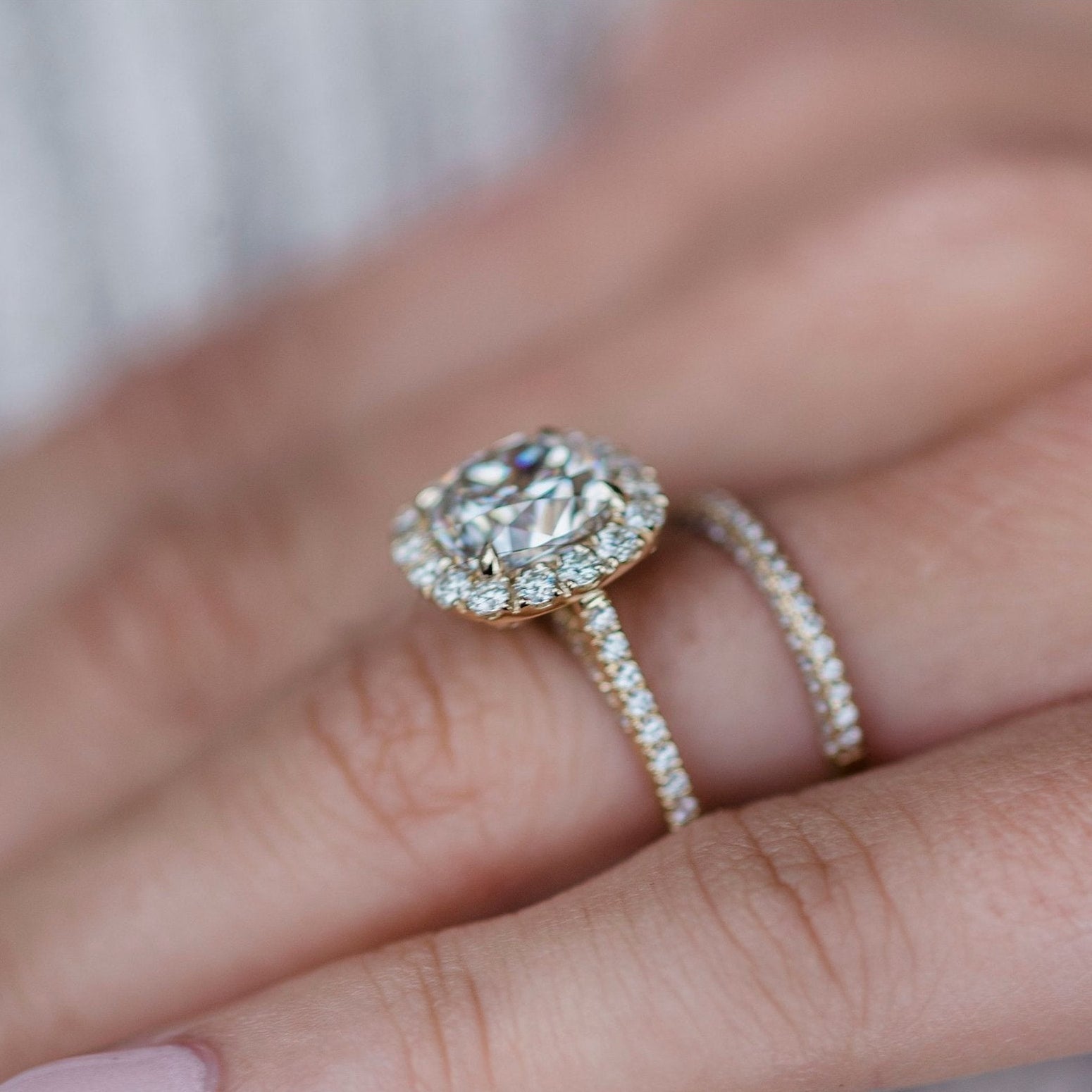 4 CT Cushion Halo & Pave Moissanite Engagement Ring