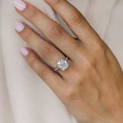 4.65 CT Elongated Cushion Hidden Halo & Pave Moissanite Engagement Ring