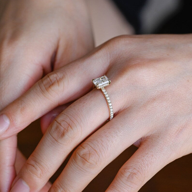 2.0 CT Emerald Pave Moissanite Engagement Ring