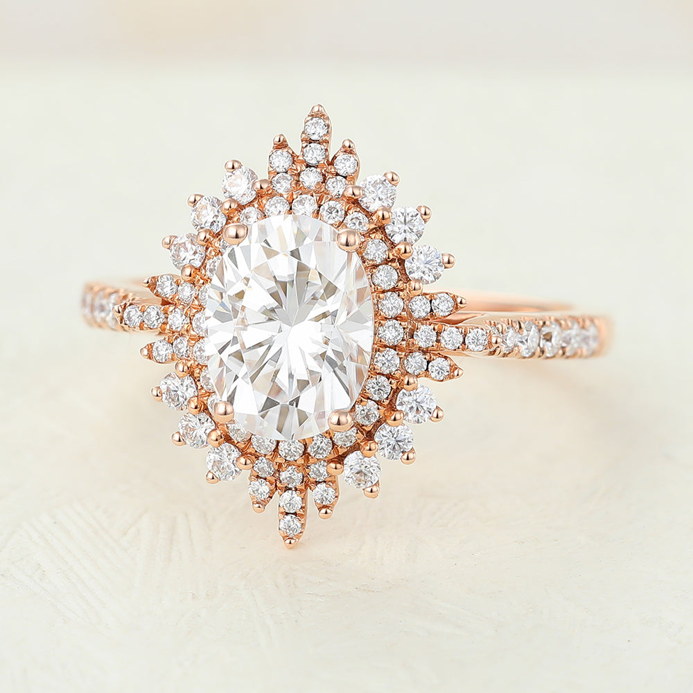 1.33 CT Oval Shaped Moissanite Engagement Ring In Cluster Design