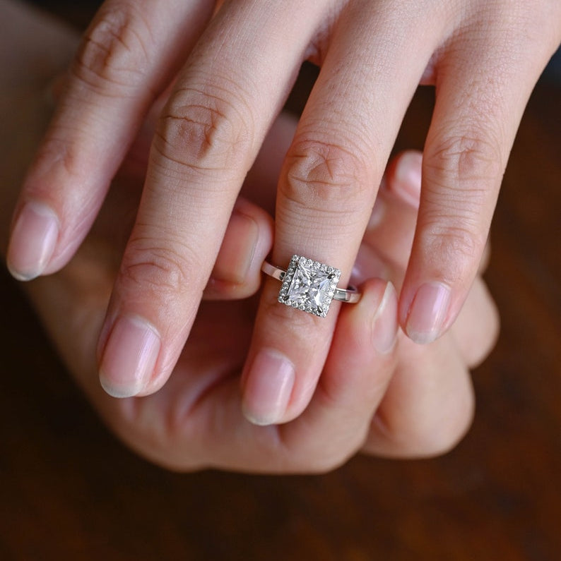 2.0 CT Princess Halo Moissanite Engagement Ring