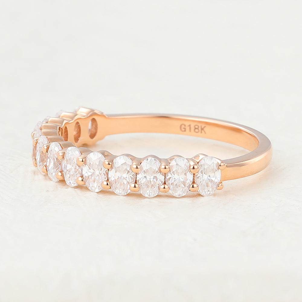 0.78 TCW Oval Half Eternity Moissanite Wedding Band