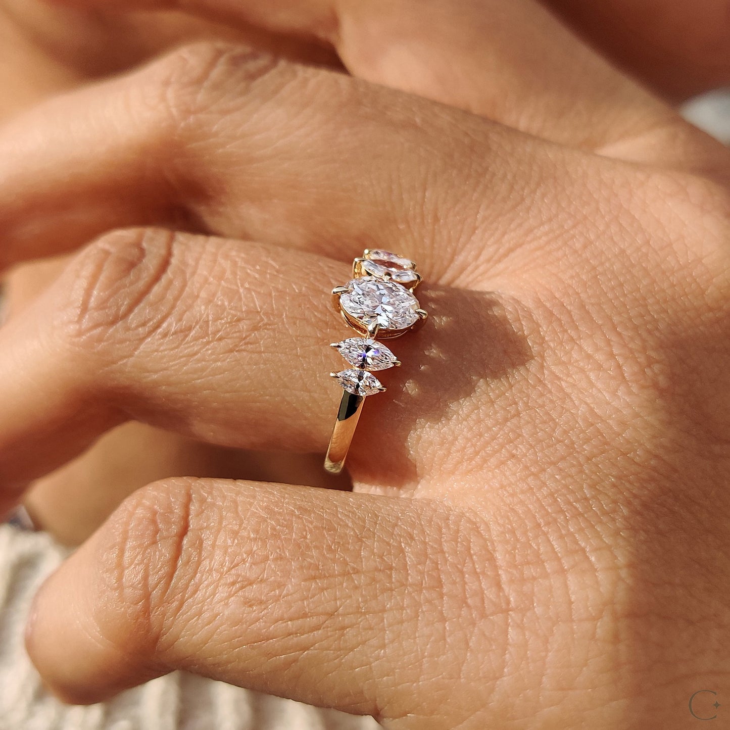 0.50 CT Oval Cluster Moissanite Engagement Ring