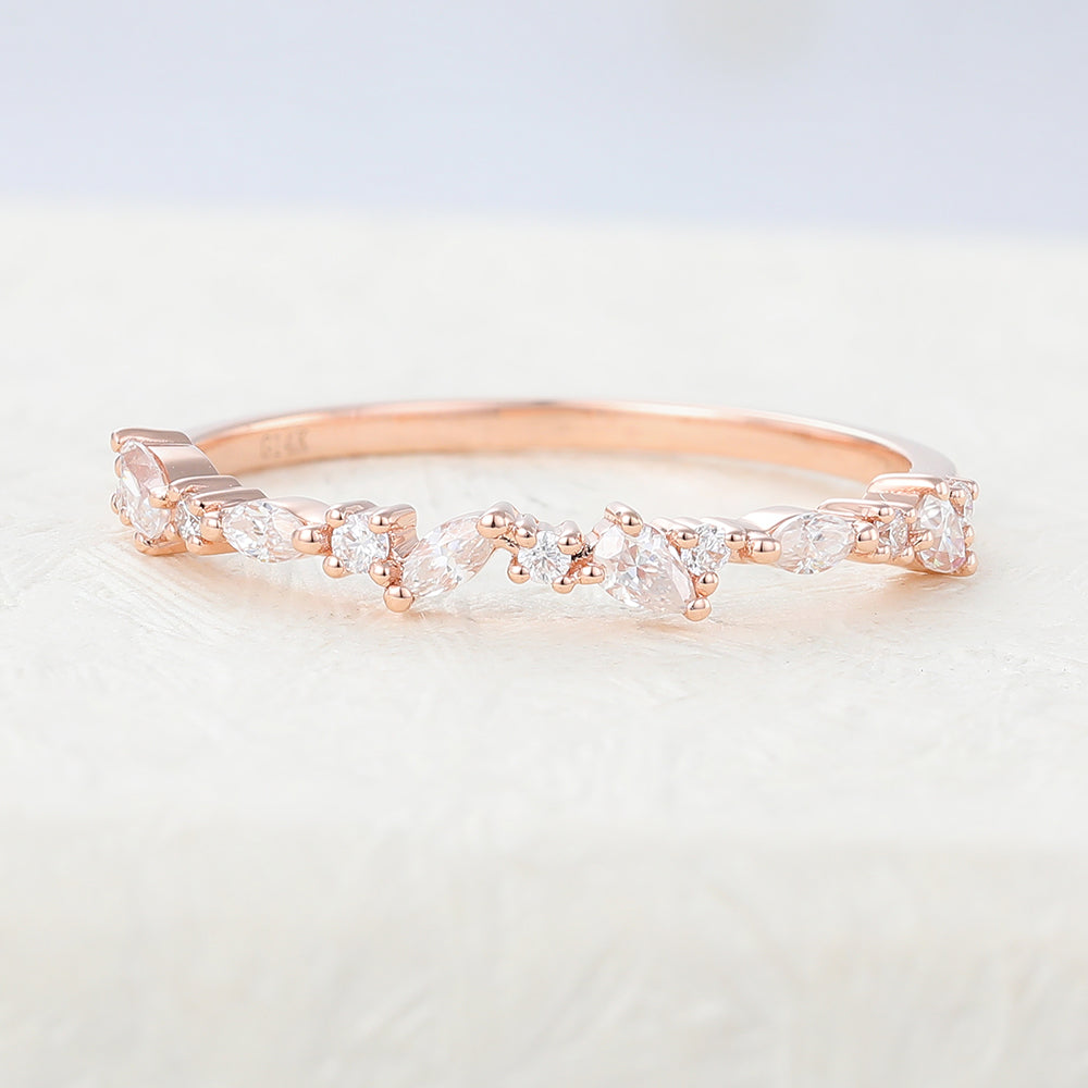 0.42 TCW Pear, Marquise & Round Half Eternity Moissanite Wedding Band