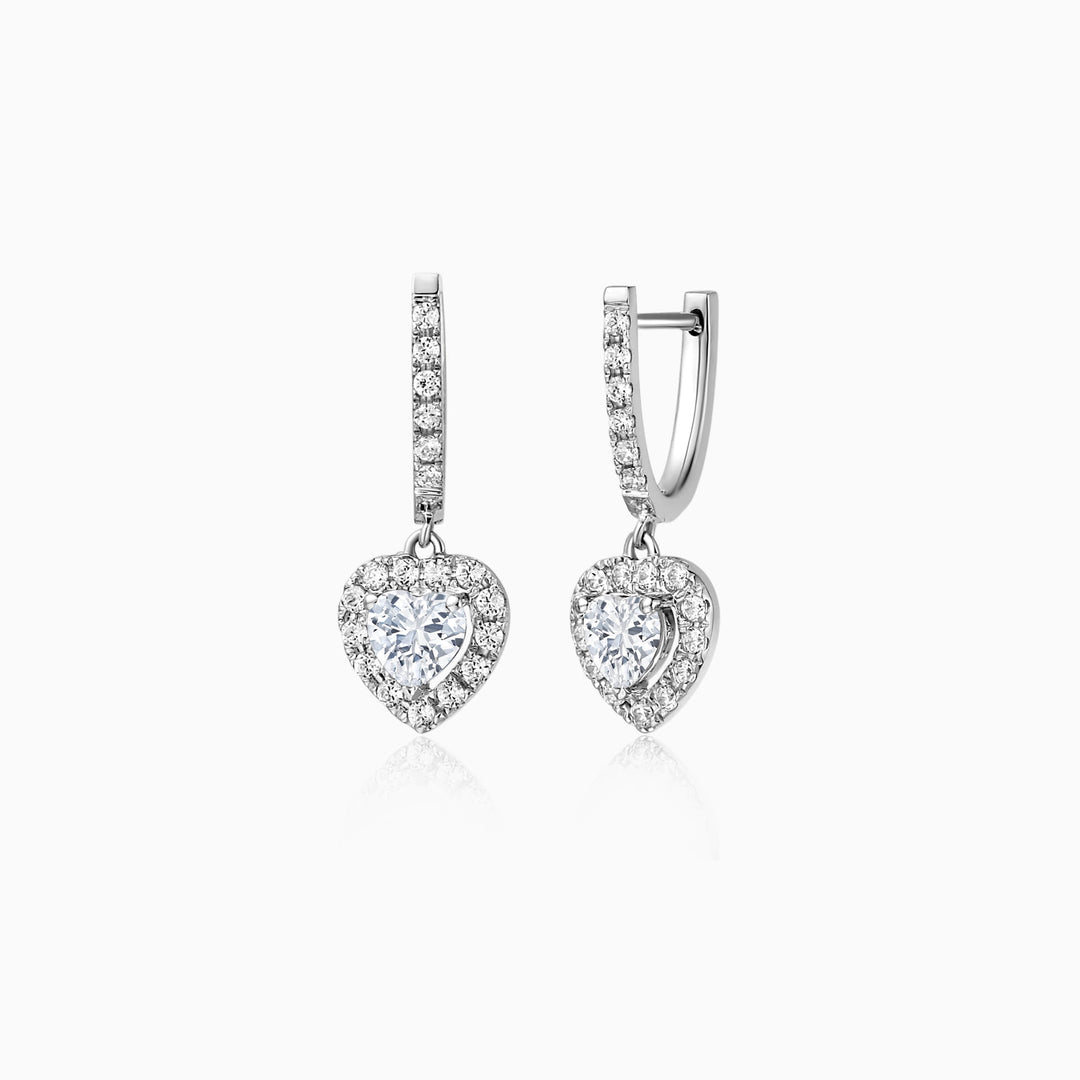 0.8 TCW Heart Cut Halo Hoop Moissanite Earrings