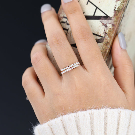 0.72 TCW Marquise Half Eternity Moissanite Wedding Band