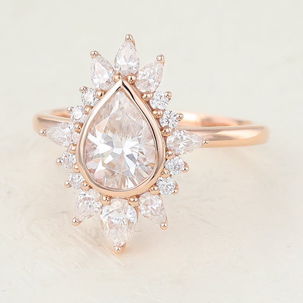 0.57 CT Pear Shaped Moissanite Engagement Ring In Cluster Design