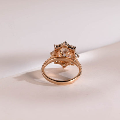 2.0 CT Oval Pave & Halo Moissanite Engagement Ring