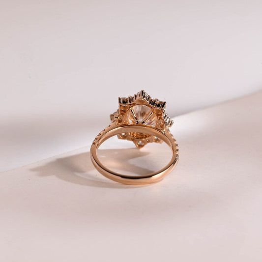 2.0 CT Oval Pave & Halo Moissanite Engagement Ring