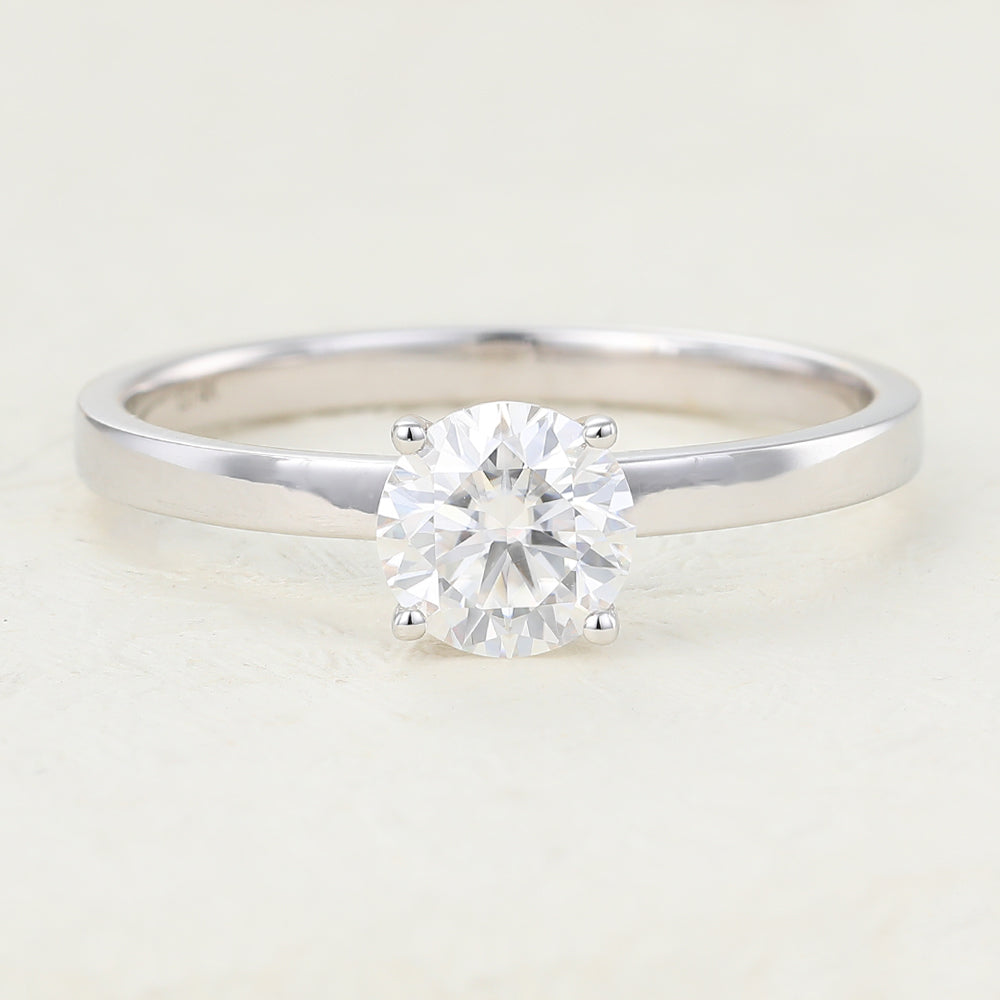 0.88 CT Round Shaped Moissanite Engagement Ring In Solitaire Design