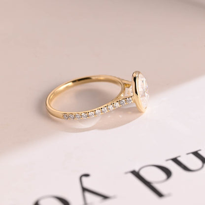 2.0 CT Oval Bezel & Pave Moissanite Engagement Ring