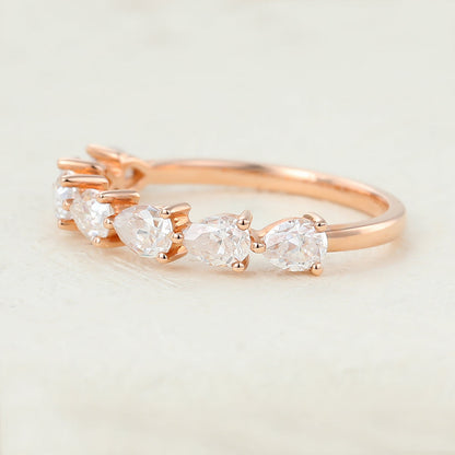 1.4 CT Pear Shaped Moissanite Half Eternity Wedding Band