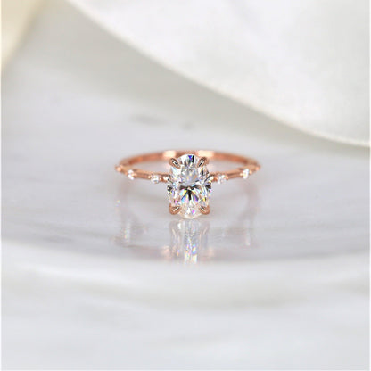 2 CT Oval Dainty Pave Moissanite Engagement Ring