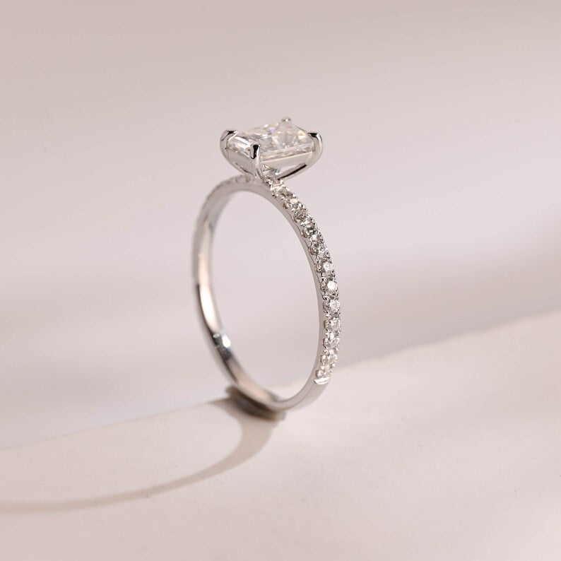 2.0 CT Radiant Pave Moissanite Engagement Ring